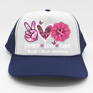 Peace Love Cure Daisy Pink Leopard Cancer Breast Butterfly Funny Gift Trucker Hat