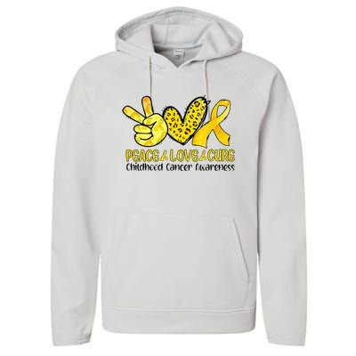 Peace Love Cure Golden Ribbon Childhood Cancer Awareness Performance Fleece Hoodie