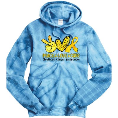 Peace Love Cure Golden Ribbon Childhood Cancer Awareness Tie Dye Hoodie