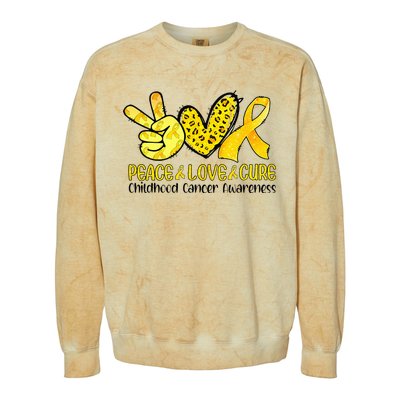 Peace Love Cure Golden Ribbon Childhood Cancer Awareness Colorblast Crewneck Sweatshirt