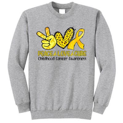 Peace Love Cure Golden Ribbon Childhood Cancer Awareness Tall Sweatshirt