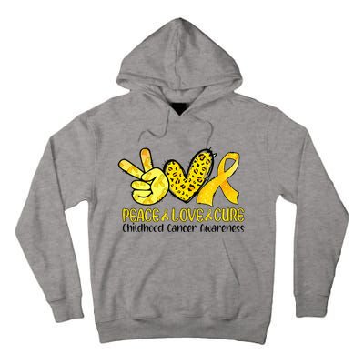 Peace Love Cure Golden Ribbon Childhood Cancer Awareness Tall Hoodie