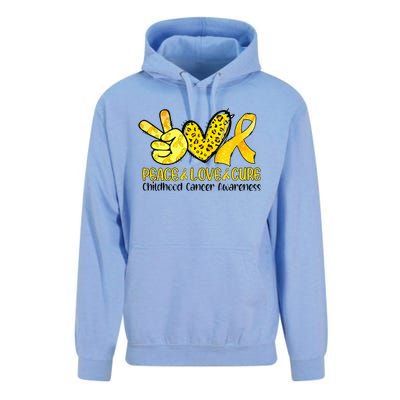 Peace Love Cure Golden Ribbon Childhood Cancer Awareness Unisex Surf Hoodie