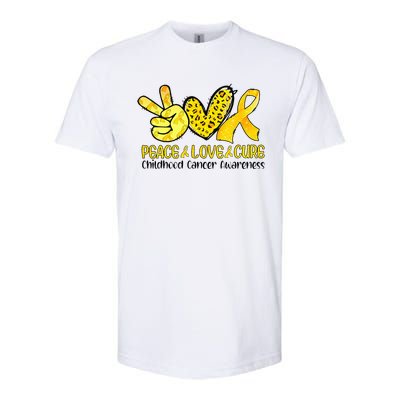 Peace Love Cure Golden Ribbon Childhood Cancer Awareness Softstyle CVC T-Shirt