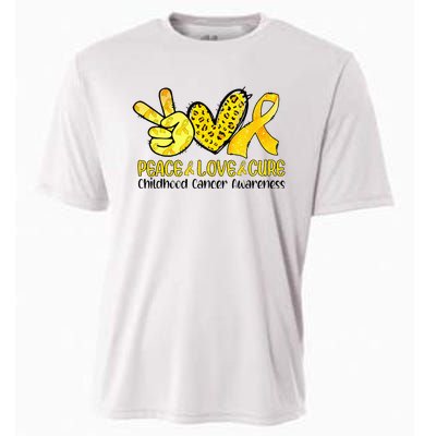 Peace Love Cure Golden Ribbon Childhood Cancer Awareness Cooling Performance Crew T-Shirt