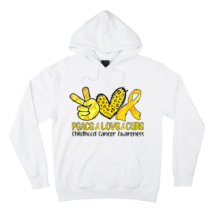 Peace Love Cure Golden Ribbon Childhood Cancer Awareness Hoodie