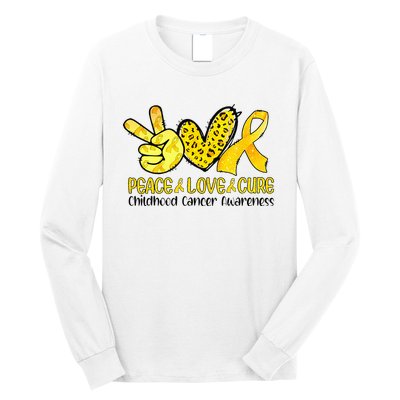 Peace Love Cure Golden Ribbon Childhood Cancer Awareness Long Sleeve Shirt