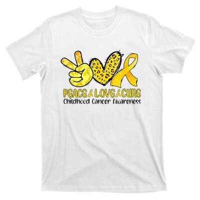 Peace Love Cure Golden Ribbon Childhood Cancer Awareness T-Shirt