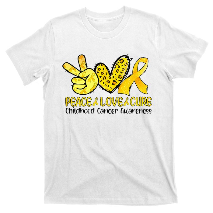 Peace Love Cure Golden Ribbon Childhood Cancer Awareness T-Shirt