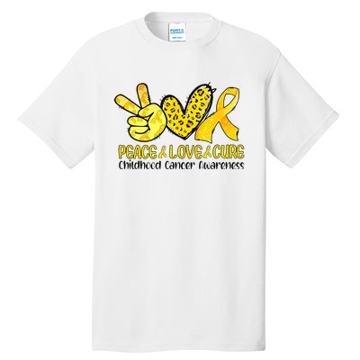 Peace Love Cure Golden Ribbon Childhood Cancer Awareness Tall T-Shirt