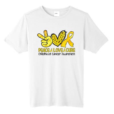 Peace Love Cure Golden Ribbon Childhood Cancer Awareness Tall Fusion ChromaSoft Performance T-Shirt