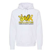 Peace Love Cure Golden Ribbon Childhood Cancer Awareness Premium Hoodie