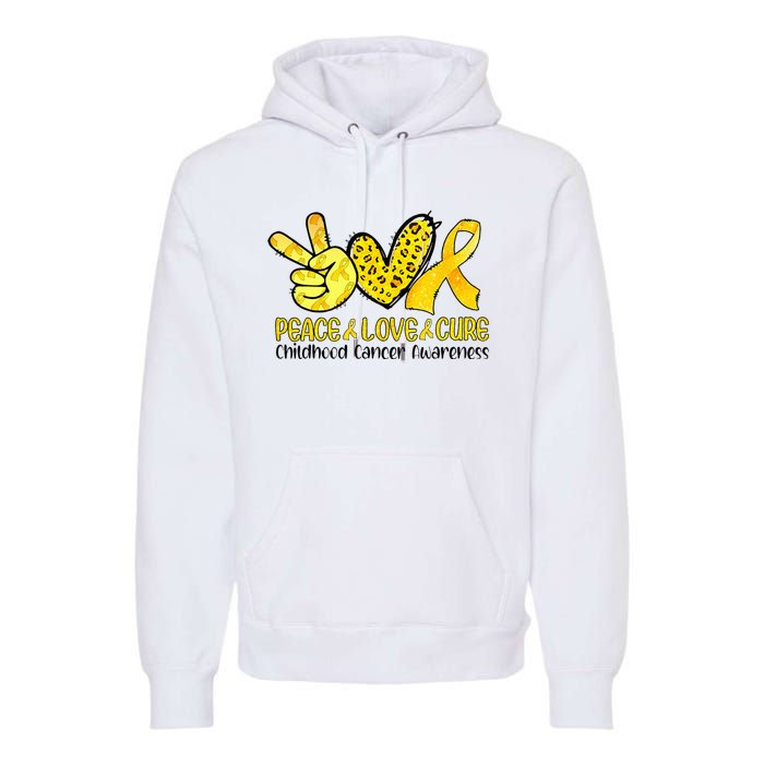 Peace Love Cure Golden Ribbon Childhood Cancer Awareness Premium Hoodie