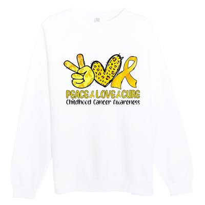 Peace Love Cure Golden Ribbon Childhood Cancer Awareness Premium Crewneck Sweatshirt