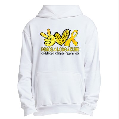 Peace Love Cure Golden Ribbon Childhood Cancer Awareness Urban Pullover Hoodie