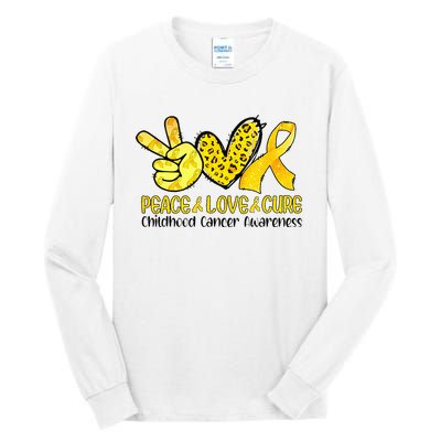 Peace Love Cure Golden Ribbon Childhood Cancer Awareness Tall Long Sleeve T-Shirt