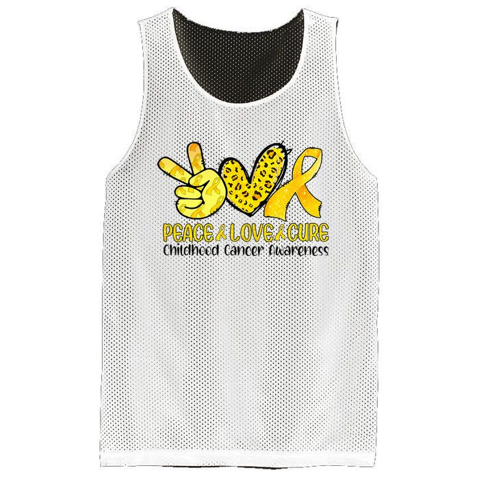 Peace Love Cure Golden Ribbon Childhood Cancer Awareness Mesh Reversible Basketball Jersey Tank