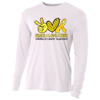 Peace Love Cure Golden Ribbon Childhood Cancer Awareness Cooling Performance Long Sleeve Crew