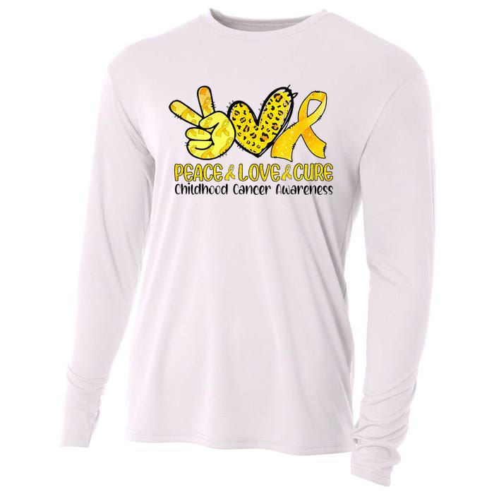 Peace Love Cure Golden Ribbon Childhood Cancer Awareness Cooling Performance Long Sleeve Crew