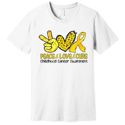 Peace Love Cure Golden Ribbon Childhood Cancer Awareness Premium T-Shirt