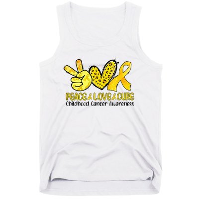 Peace Love Cure Golden Ribbon Childhood Cancer Awareness Tank Top