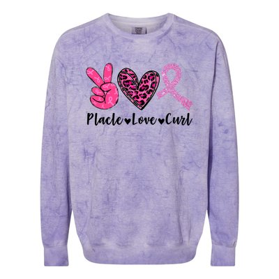 Peace Love Cure Leopard Pink Ribbon Breast Cancer Awareness Meaningful Gift Colorblast Crewneck Sweatshirt