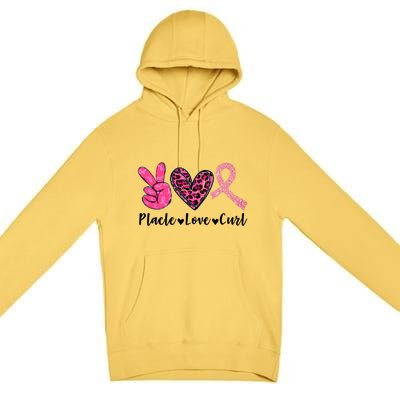 Peace Love Cure Leopard Pink Ribbon Breast Cancer Awareness Meaningful Gift Premium Pullover Hoodie