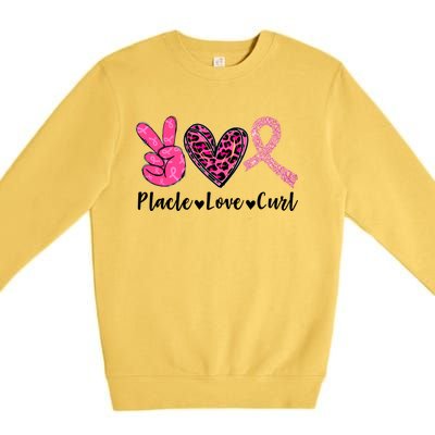 Peace Love Cure Leopard Pink Ribbon Breast Cancer Awareness Meaningful Gift Premium Crewneck Sweatshirt