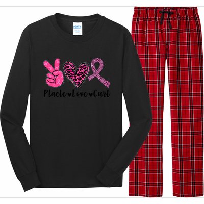 Peace Love Cure Leopard Pink Ribbon Breast Cancer Awareness Meaningful Gift Long Sleeve Pajama Set