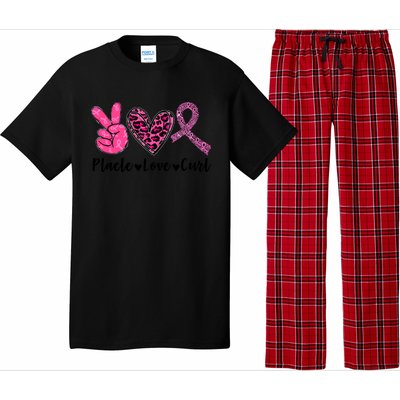 Peace Love Cure Leopard Pink Ribbon Breast Cancer Awareness Meaningful Gift Pajama Set