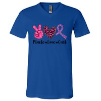 Peace Love Cure Leopard Pink Ribbon Breast Cancer Awareness Meaningful Gift V-Neck T-Shirt