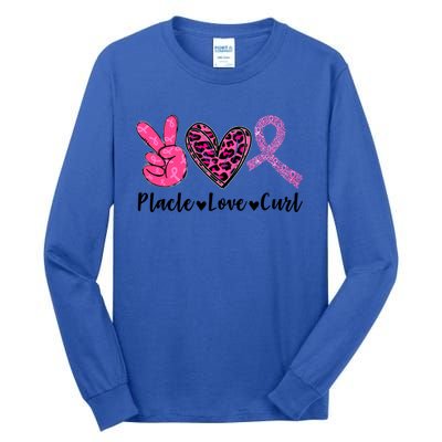 Peace Love Cure Leopard Pink Ribbon Breast Cancer Awareness Meaningful Gift Tall Long Sleeve T-Shirt