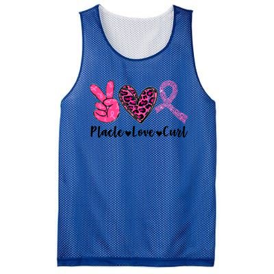 Peace Love Cure Leopard Pink Ribbon Breast Cancer Awareness Meaningful Gift Mesh Reversible Basketball Jersey Tank