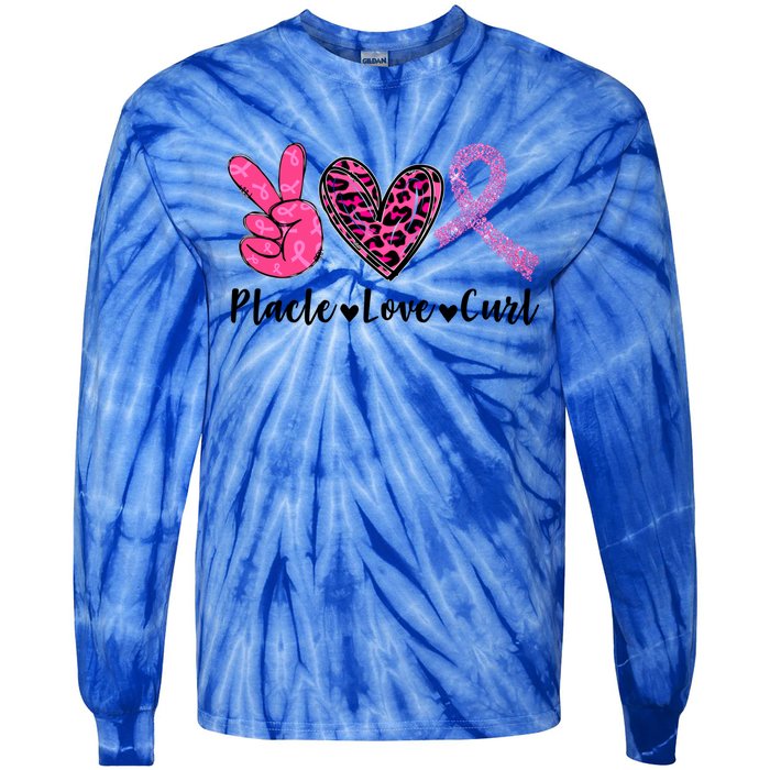 Peace Love Cure Leopard Pink Ribbon Breast Cancer Awareness Meaningful Gift Tie-Dye Long Sleeve Shirt