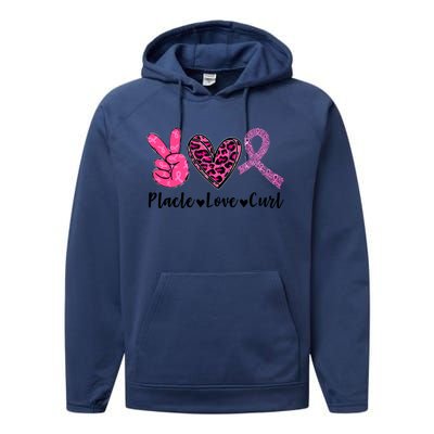 Peace Love Cure Leopard Pink Ribbon Breast Cancer Awareness Meaningful Gift Performance Fleece Hoodie