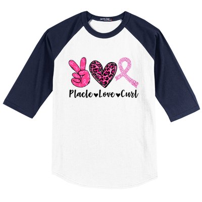 Peace Love Cure Leopard Pink Ribbon Breast Cancer Awareness Meaningful Gift Baseball Sleeve Shirt