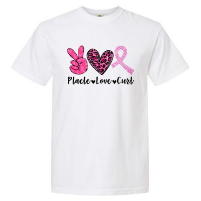 Peace Love Cure Leopard Pink Ribbon Breast Cancer Awareness Meaningful Gift Garment-Dyed Heavyweight T-Shirt