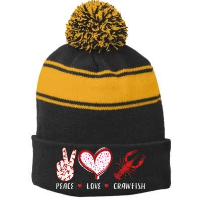 Peace Love Crawfish Boil Gift Stripe Pom Pom Beanie