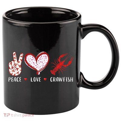 Peace Love Crawfish Boil Gift 11oz C Handle Ceramic Mug