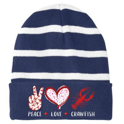 Peace Love Crawfish Boil Gift Striped Beanie with Solid Band