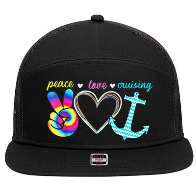 Peace Love Cruising Ship Hippie Floating Ocean Beach Lover 7 Panel Mesh Trucker Snapback Hat