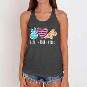 Peace Love Cheer Cheerleader Teen Girls Funny Cheerleading Gift Women's Knotted Racerback Tank