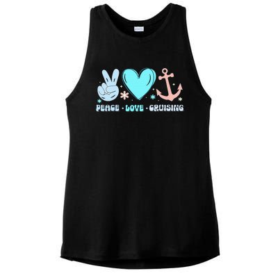 Peace Love Cruising Ocean Vacation Cruise Ship Family Ladies PosiCharge Tri-Blend Wicking Tank