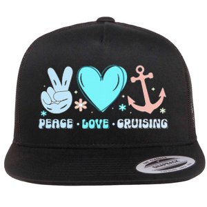 Peace Love Cruising Ocean Vacation Cruise Ship Family Flat Bill Trucker Hat