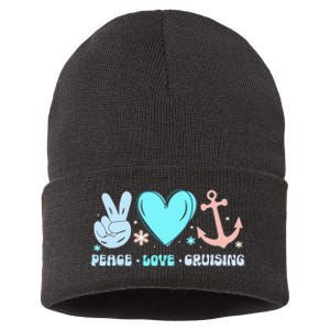 Peace Love Cruising Ocean Vacation Cruise Ship Family Sustainable Knit Beanie