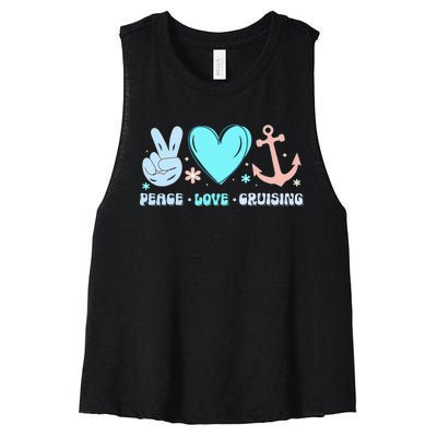 Peace Love Cruising Ocean Vacation Cruise Ship Family Women's Racerback Cropped Tank