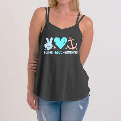 Peace Love Cruising Ocean Vacation Cruise Ship Family Women's Strappy Tank