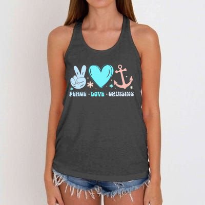 Peace Love Cruising Ocean Vacation Cruise Ship Family Women's Knotted Racerback Tank