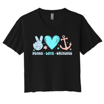 Peace Love Cruising Ocean Vacation Cruise Ship Family Women's Crop Top Tee