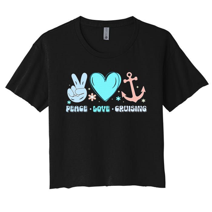 Peace Love Cruising Ocean Vacation Cruise Ship Family Women's Crop Top Tee